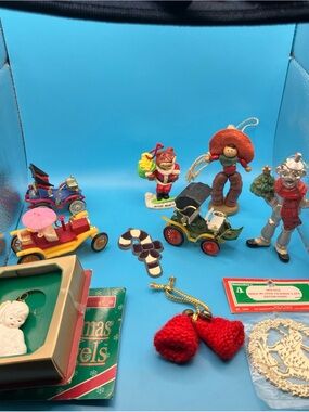 lot of vintage Christmas ornaments
